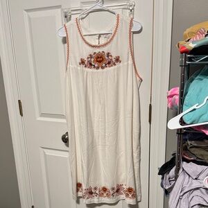 Ariat Cream Dress with Orange Floral Embroidery